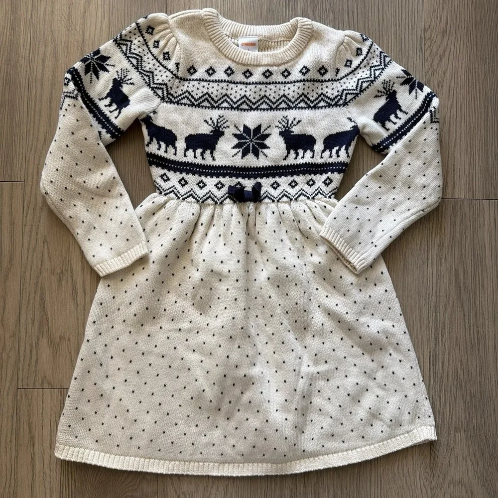 Gymboree Girls Size 6 Fair Isle Sweater Dress Navy Beige Knit